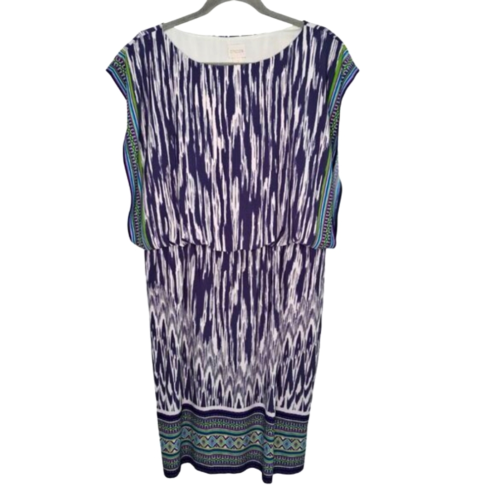 Chico's Ikat Navy Blue Blouson Sleeveless Dress Size 2 Large 12